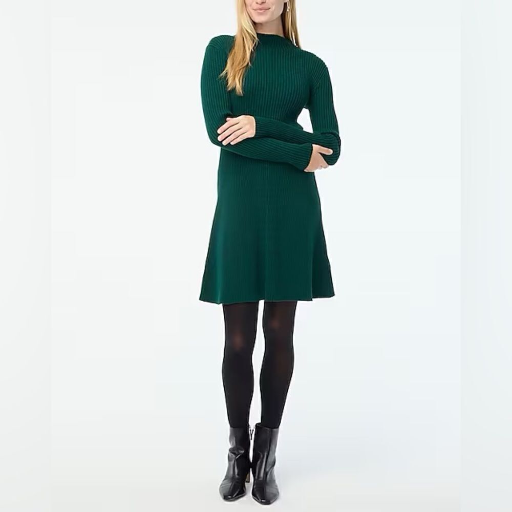 NWT J CREW Factory Ribbed mini sweater-dress in Academic green - Picture 9 of 10